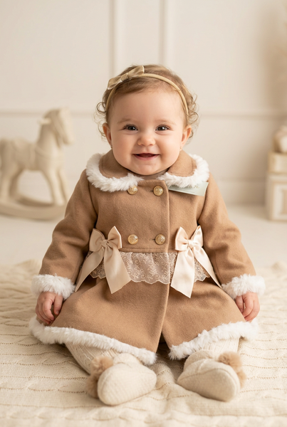 Sonata Infantil Spanish Baby Girls Tan Clementine Winter Coat - 3m - IN STOCK NOW