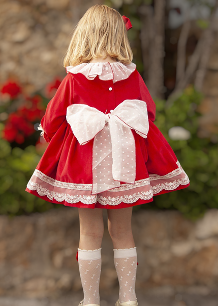 Sonata Infantil Spanish Girls Red Smocked Puffball Dress & Hairclip IN2343 - 3 Years ~ IN STOCK NOW