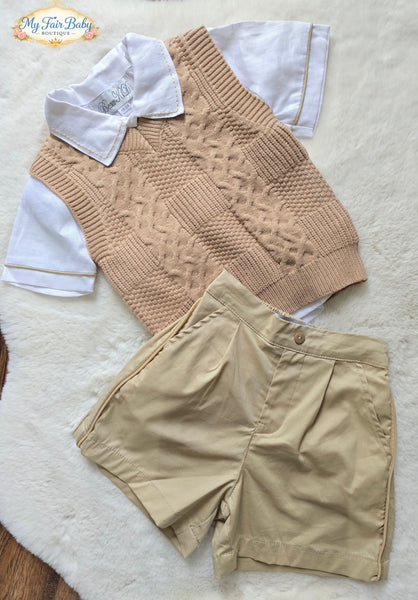 Beau Kid SS26 Boys Camel Short & Tank Top 3pc Set T100