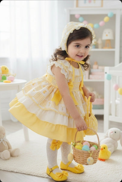 Sonata Infantil SS26 Girls Lemon Easter Chick Puffball Dress VE2603 ~ MADE TO ORDER