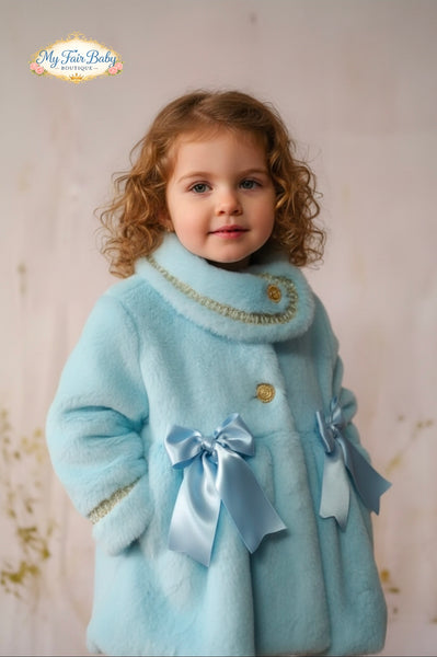 Sonata Infantil Spanish Girls Luxury Baby Blue Fur Coat IN2406 - MADE TO ORDER