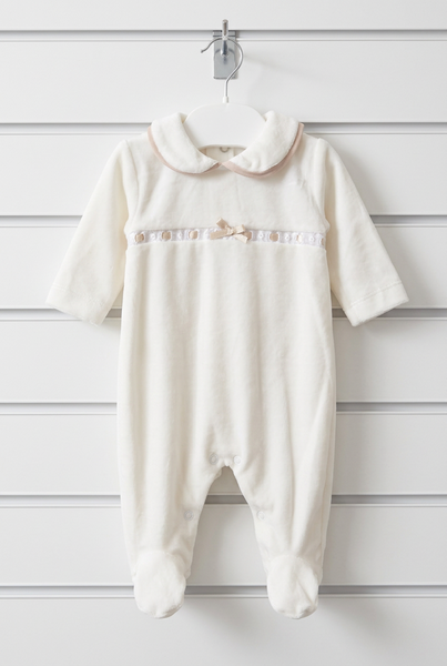 Spanish Unisex Baby Cream & Camel Velour Sleepsuit/Babygrow