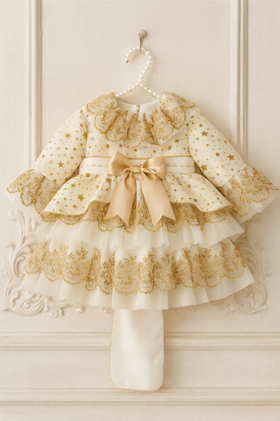 Sonata AW25 Spanish Girls Cream & Gold Star Christmas Dress NA2501 - MADE TO ORDER