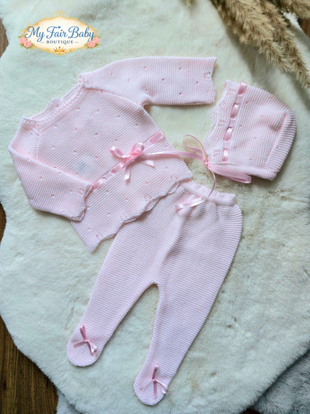 Spanish Creaciones Gavidia Baby Girls Pink Knitted 3pc Set 8213 ~ 3m
