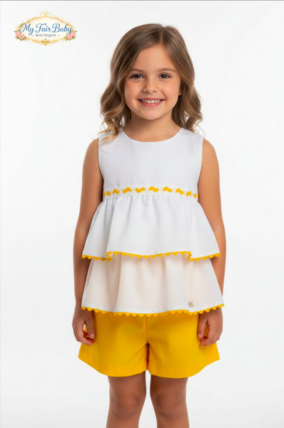 Sonata Infantil Spanish Girls Yellow & White Short Set M757 - MADE TO ORDER