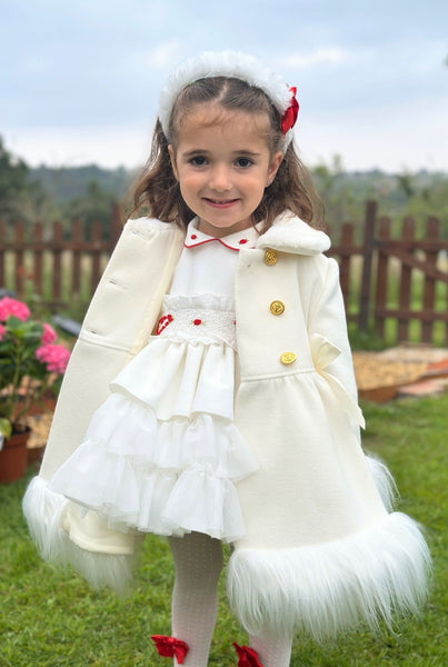 Sonata Infantil AW25 Spanish Girls Cream Winter Fur Trimmed Coat IN2509 - MADE TO ORDER