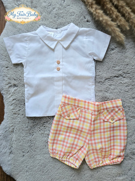 Spanish Baby Boys Lemon & Orange Check Short Set EL224 ~ 3-36m