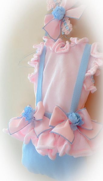 Ela Confeccion SS26 Girls Pink & Blue Knitted Romper - MADE TO ORDER