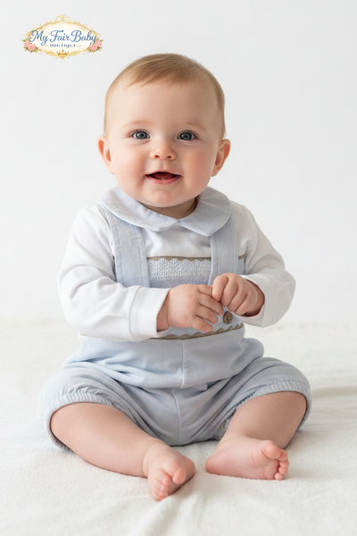 Spanish Baby Boys Pale Blue Smocked Dungaree Set