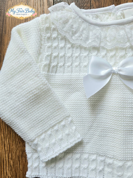 Spanish Baby Girls White Knitted 3pc Set ~ 0-3 months
