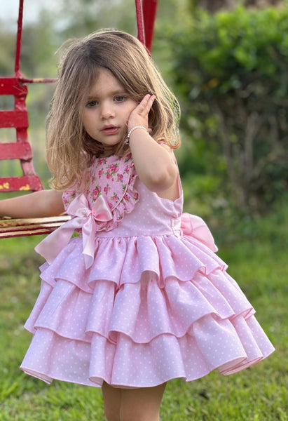 Sonata Infantil Girls Pink Polkadot Puffball Dress VE2525 - MADE TO ORDER