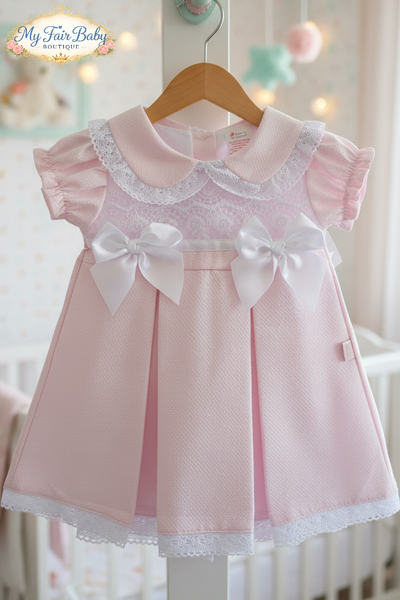 Spanish Baby Girls Pink Pique Pleated Dress V004P ~ 3-36m