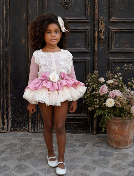 Ela Confeccion AW26 Spanish Girls Pink Knitted Puffball Dress - MADE TO ORDER