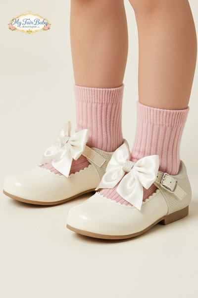 Sevva Girls Cream Patent Mary Jane Bow Shoes - Kristy ~ UK 4,10,11