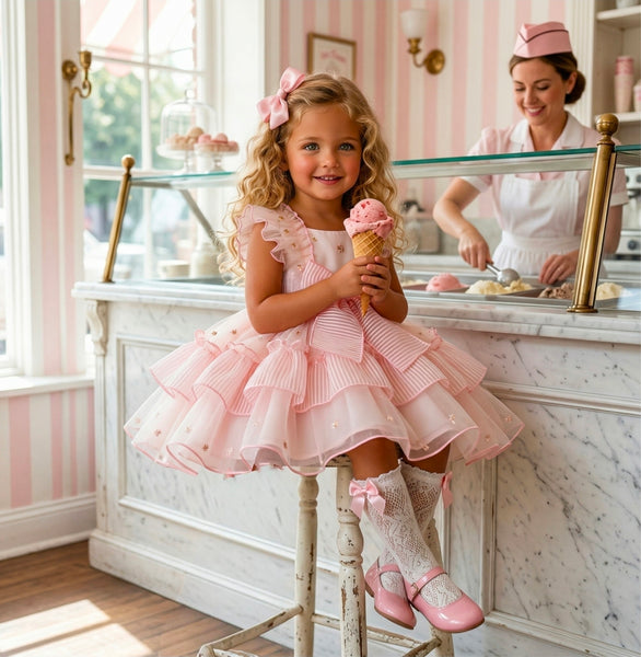 Sonata Infantil SS26 Girls Pink Gelato Puffball Dress VE2622 ~ MADE TO ORDER