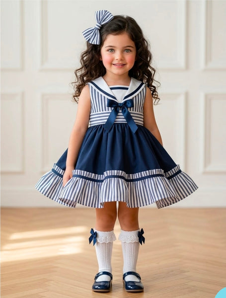 Sonata Infantil Girls Navy Sailor Puffball Dress M311 - MADE TO ORDER