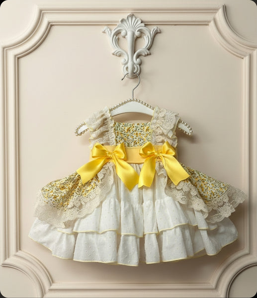 Sonata Infantil SS26 Girls Lemon Ditzy Floral Puffball Dress VE2606 ~ MADE TO ORDER