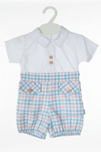 Spanish Baby Girls Blue & Pink Check Ruffled Romper M002 ~ 3-36m