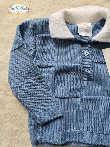 Spanish Baby Boys Cobalt Blue Knitted 3PC Set R778 ~ 0-3 months