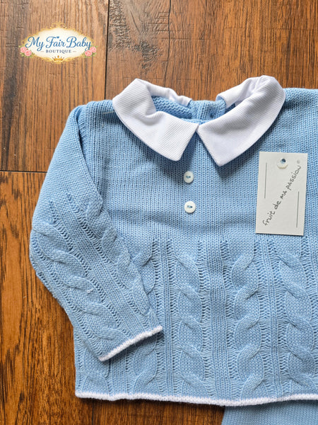 Spanish Baby Boys Petrol Blue Knitted 3pc Set ~ 0-3m