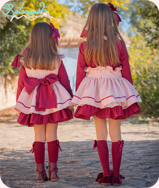 Belcoquet AW26 Older Girls Garza Burgundy Dropwaist Dress