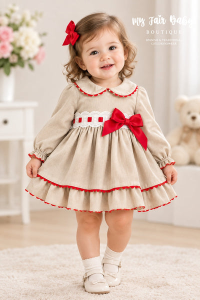 Spanish Girls Red & Beige Christmas Dress & Pants ~ 3-36m