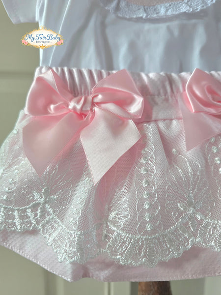 Spanish Baby Girls Pink Lace & Bow Skort Set ~ 3-36m