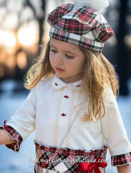 Sonata Infantil AW25 Spanish Girls Red Plaid Dropwaist Dress IN2502 ~ MADE TO ORDER