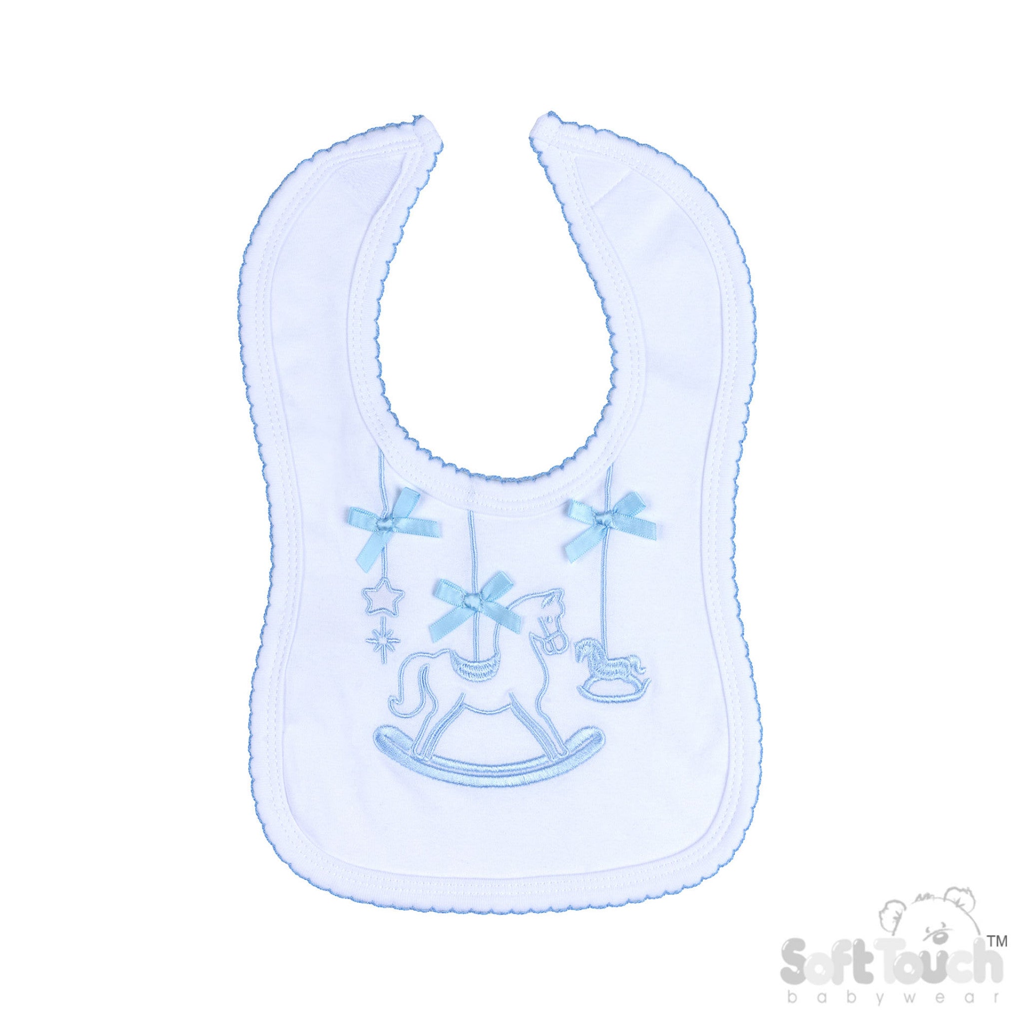 Baby Boys White & Blue Rocking Horse Bib