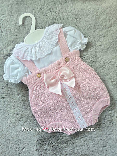 Spanish Baby Girls Pink Knitted Romper Set - 3-12m