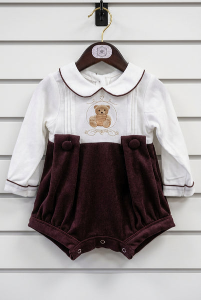 Beau Kid Traditional Baby Boys Red Wine Teddy Romper ~ 0-24m