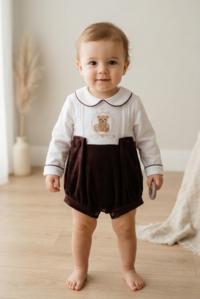 Beau Kid Traditional Baby Boys Red Wine Teddy Romper ~ 0-24m