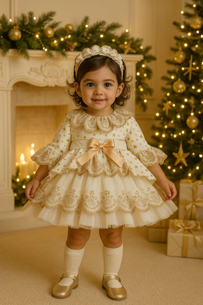 Sonata AW25 Spanish Girls Cream & Gold Christmas Star Headband - MADE TO ORDER