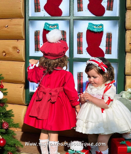 Sonata Infantil AW25 Spanish Girls Red Smocked Puffball Dress IN2505 ~ MADE TO ORDER