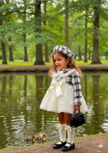 Sonata Infantil Spanish Girls Cream Lace & Tweed Puffball Dress IN2301- MADE TO ORDER