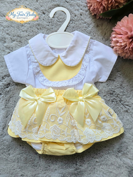Spanish Baby Girls Lemon Lace & Bow Skort Set M002E
