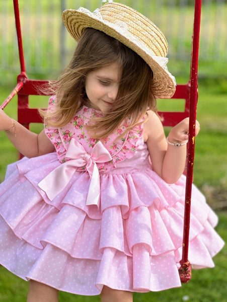 Sonata Infantil Girls Pink Polkadot Puffball Dress VE2525 - MADE TO ORDER