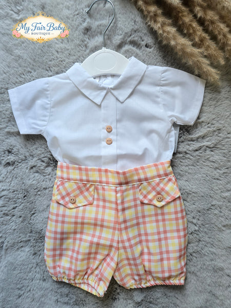 Spanish Baby Boys Lemon & Orange Check Short Set EL224 ~ 3-36m