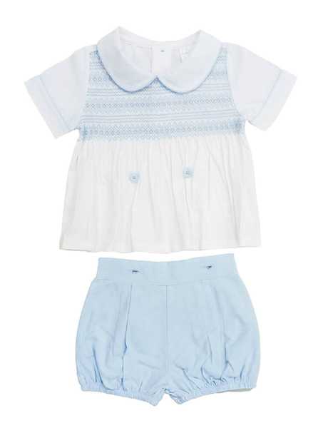 Spanish Boys Traditional Blue Smocked Short Set 2531 ~ 0-4y