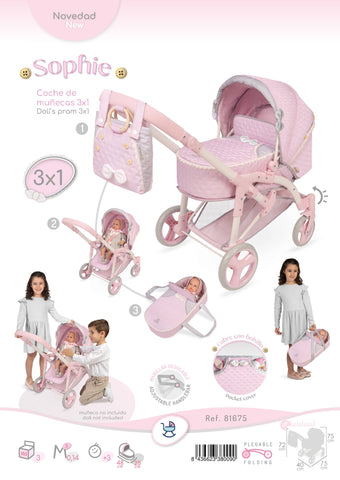 Spanish DeCuevas 3x1 Convertable Pink Sophie Pram 81675 (72cm) - IN STOCK NOW
