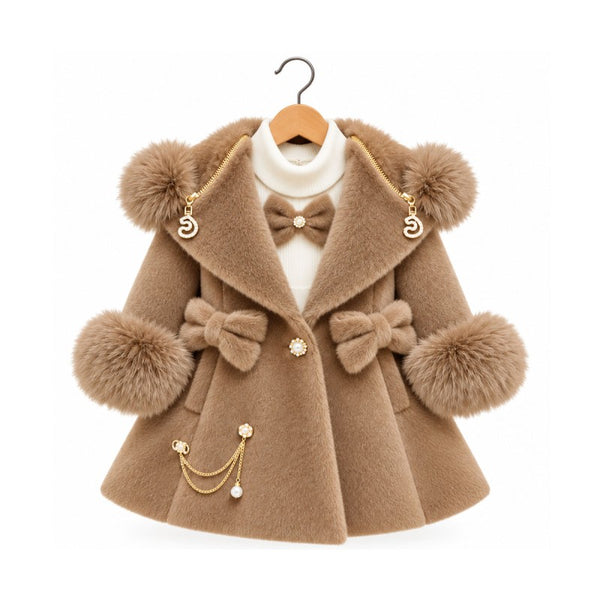 Traditional Girls Camel Fur Winter Coat & Dress Set ~ 2-11y