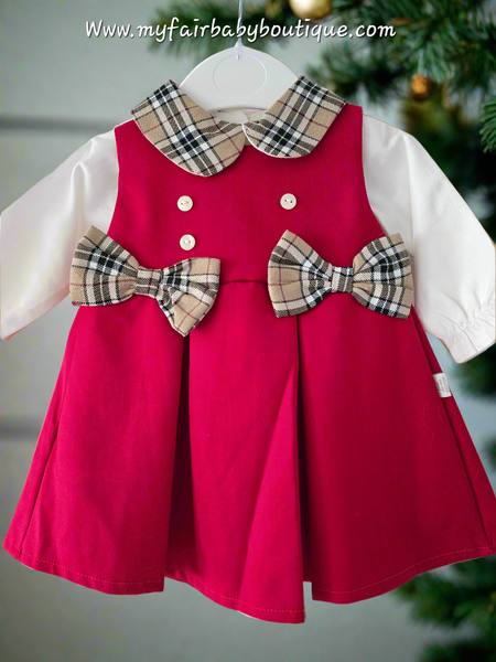 Spanish Baby Girls Red & Beige Pinafore Dress Set ~ 3-36m