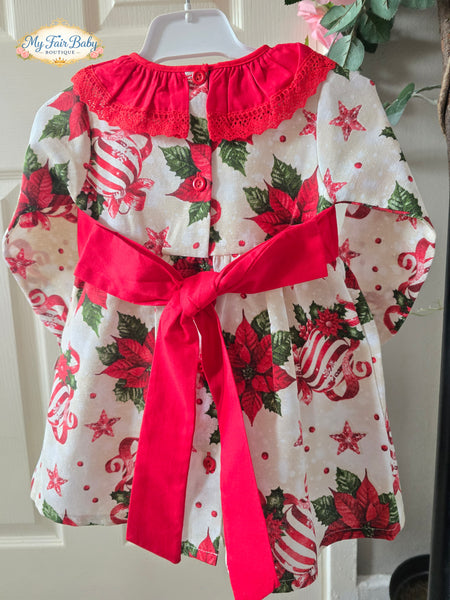 Traditional Girls Red Poinsetta Christmas Dress ~ 1-6y