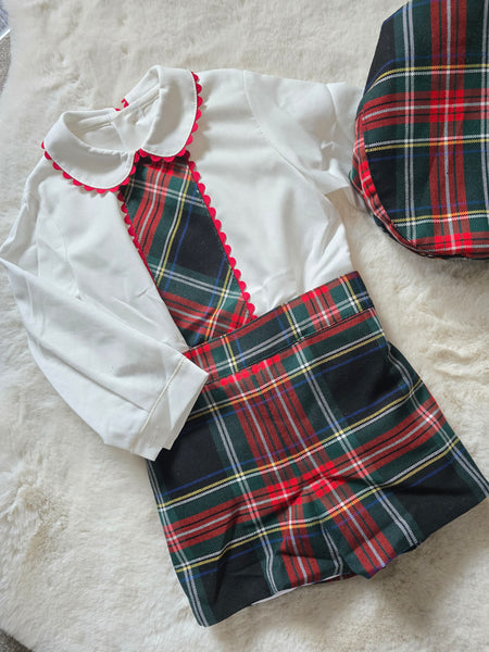 Sonata Infantil Spanish Baby Boys Red & Green Tartan Short Set IN2417 - MADE TO ORDER