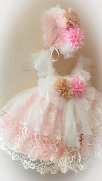 Ela Confeccion SS26 Girls Pink & White Lace Heloise Puffball Dress - MADE TO ORDER