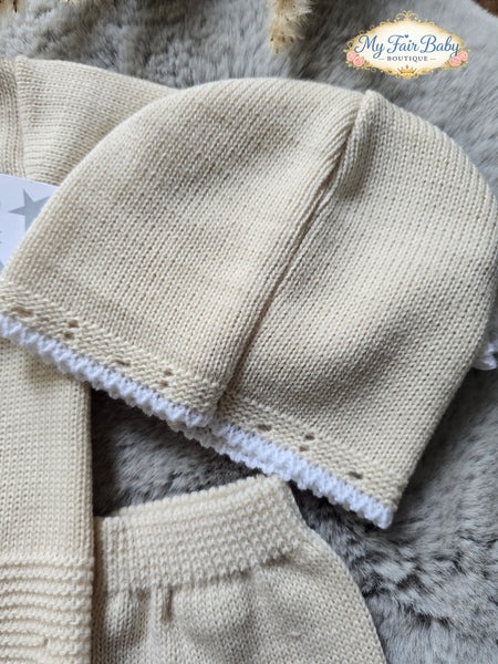 Spanish Baby Boys Biscuit Knitted 3pc Set ~ 0-3m