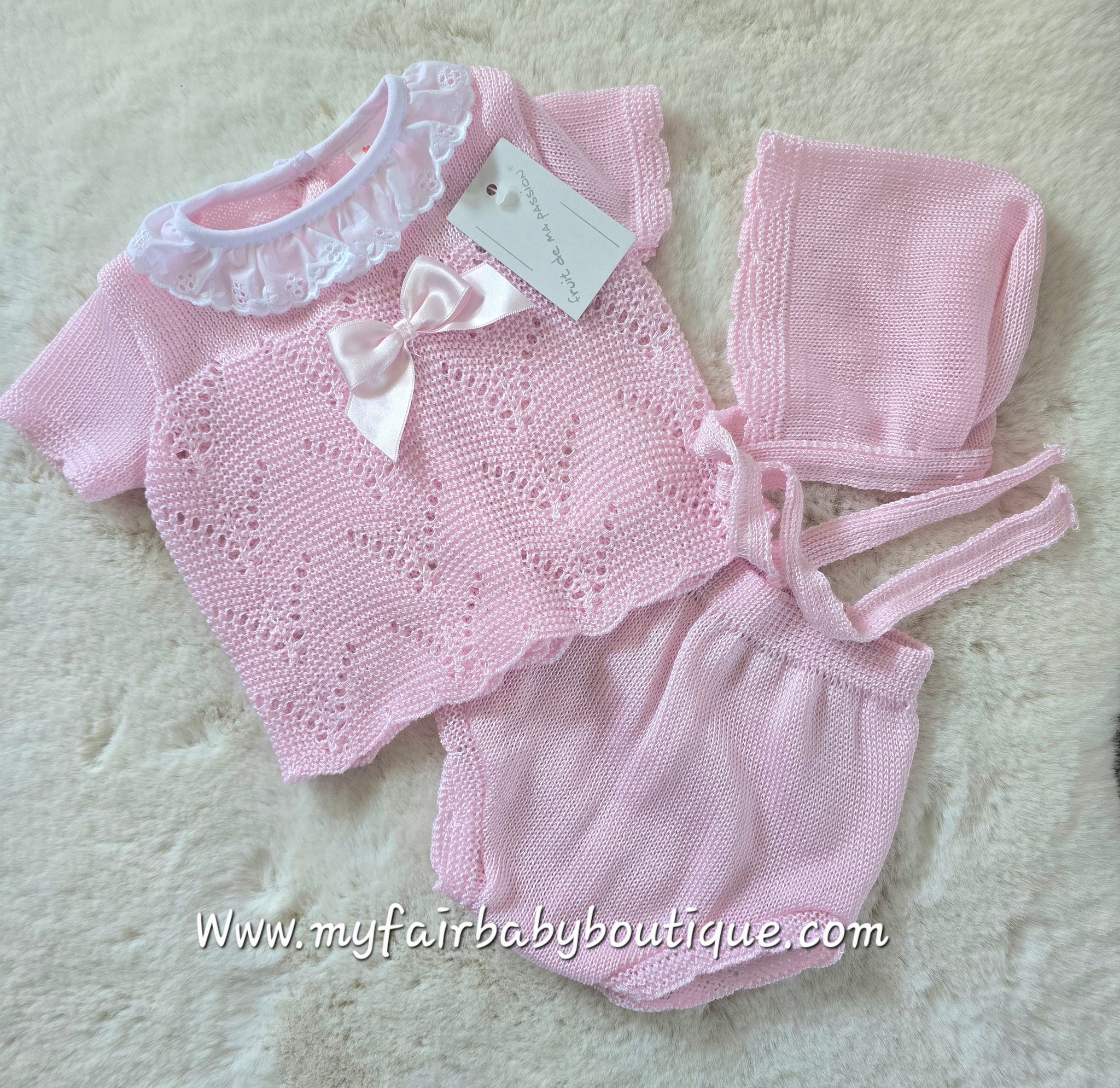 Spanish Baby Girls Pink Knitted Jam Pant Set ~ 0-3m