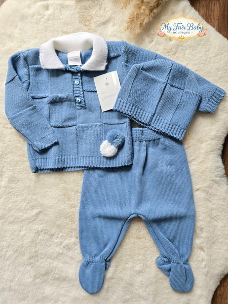 Spanish Baby Boys Cobalt Blue Knitted 3PC Set R778 ~ 0-3 months