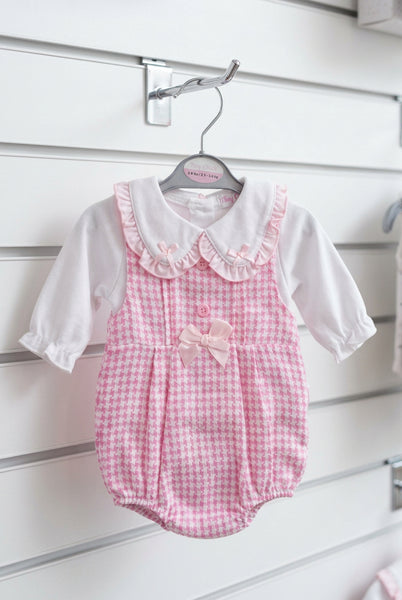 Traditional Baby Girls Pink Houndstooth Romper - Prem & NB