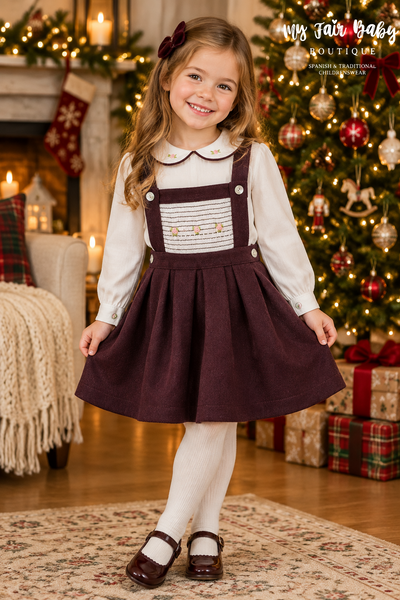 Beau Kid Girls Wine Red Pinafore Dress & Blouse ~ 12m-6y